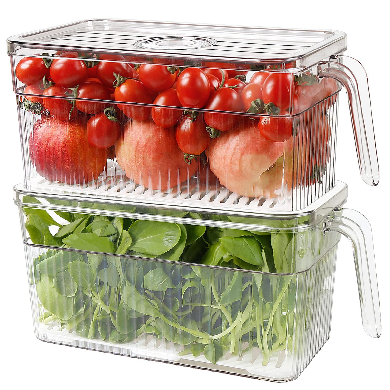 2 Pack Plastic Food Storage Produce Containers for Fridge, Stackable Lettuce …