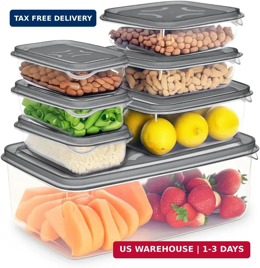 7 Piece Food Storage Containers with Lids Gray BPA Free Nesting Microwave Safe