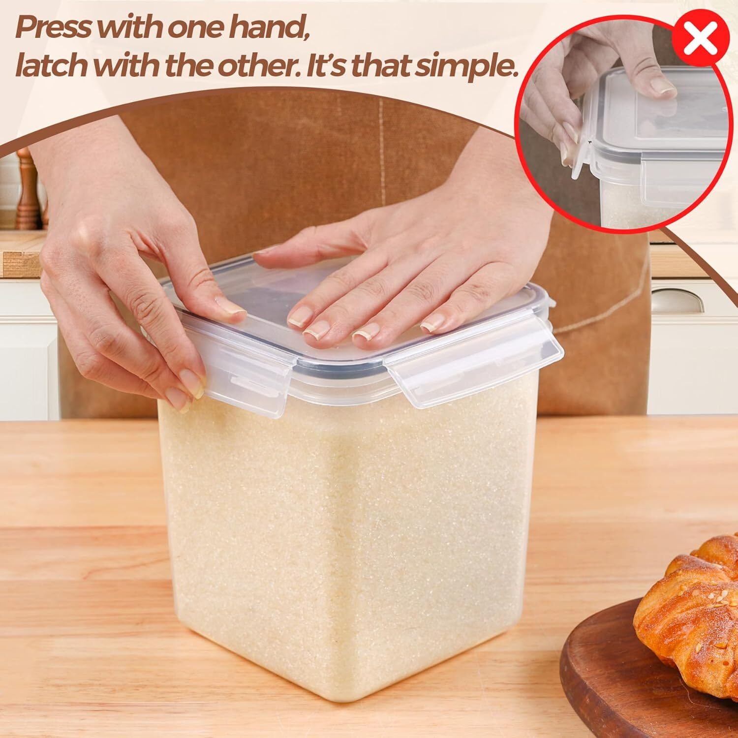 Flour Sugar Storage Containers Set of 3 (5.2L/166oz) (2.5L/78oz*2), Airtight