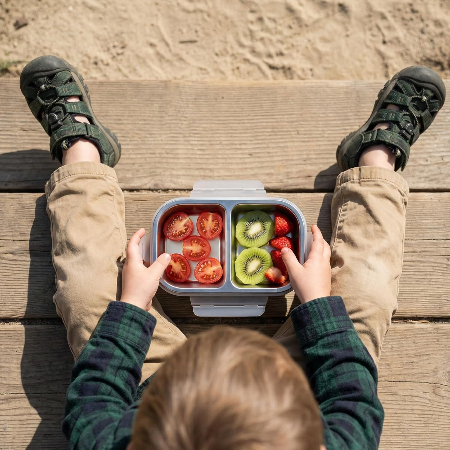 3 Pack Stainless Steel Snack Containers, 2 Compartment Reusable Metal Snack Boxe