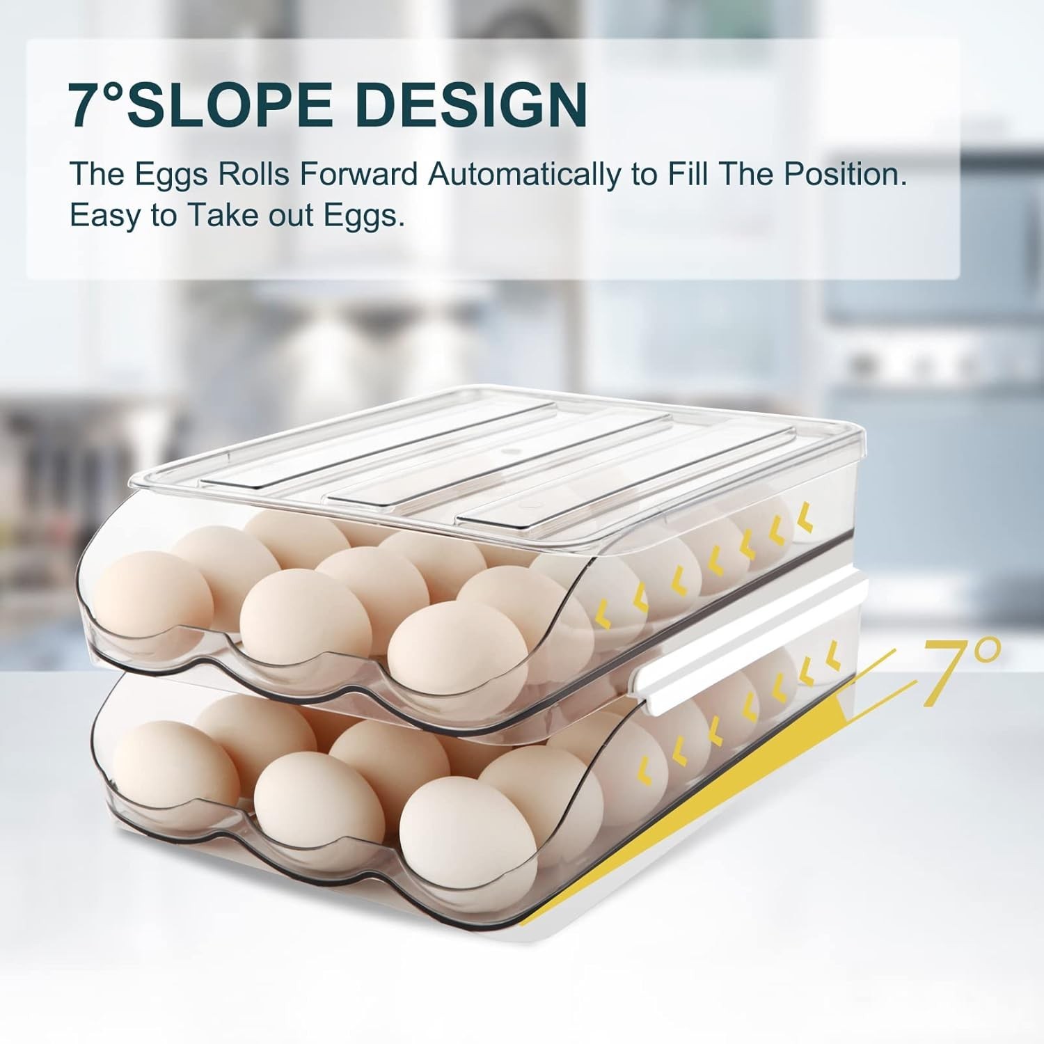 Egg Holder for Fridge, Automatically Rolling Egg Storage Container for Refrig…