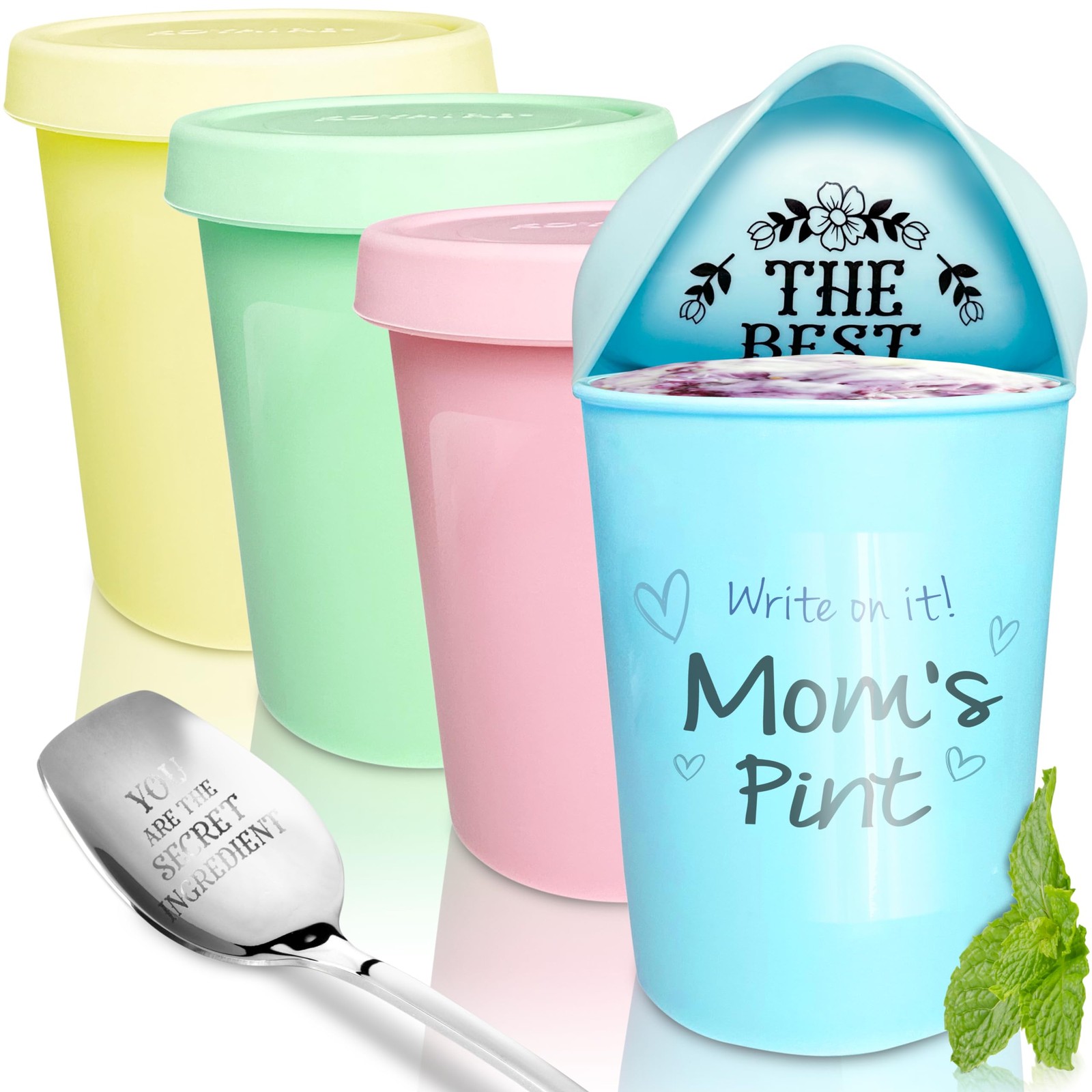 16 oz Pint Homemade Ice Cream Container Airtight Reusable Freezer Lid 4 PCS