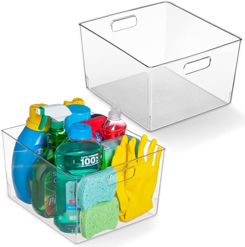 Clearspace XL Clear Plastic Storage Bins – 2 Pack for Kitchen Cabinet and Fridge