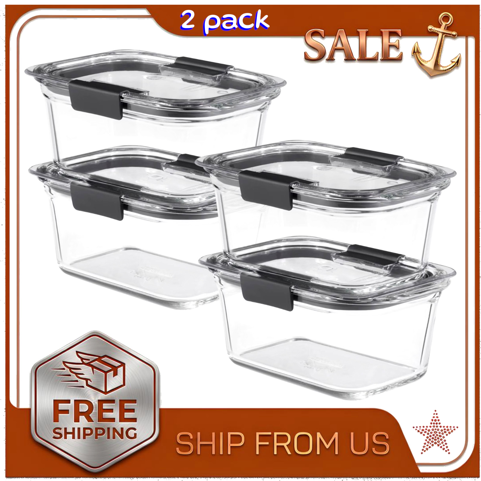 Rubbermaid Brilliance Glass Food Storage Containers 4.7 Cup 2 Pack Leak Proof