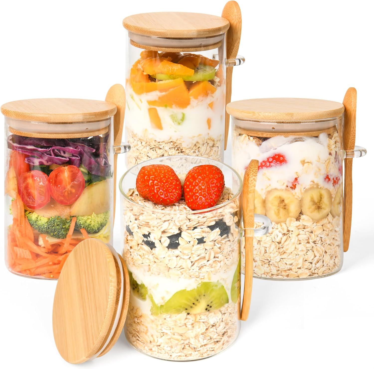 Overnight Oats Containers with Lids,4 Pack 18Oz Overnight Oats Jars with Spoons,
