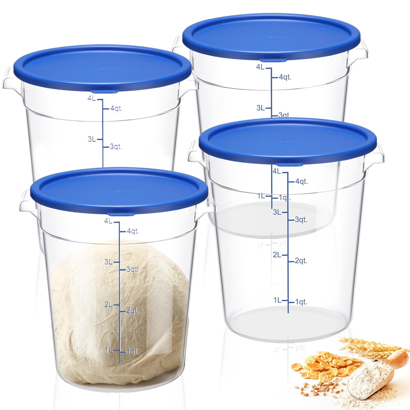 4 Pcs 4 Qt Food Storage Container Bucket with Lids Clear Proofing Containers …
