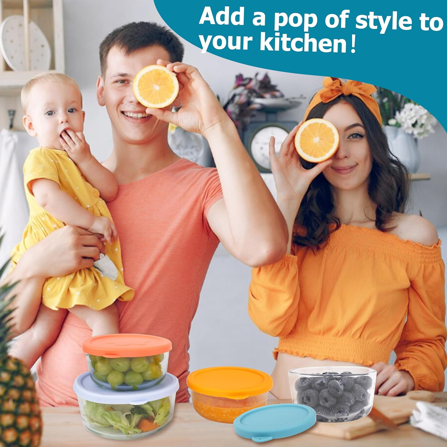 4 Cup round Silicone Replacement Lids for Pyrex 7201-PC Glass Bowls, 4 Pack Stor