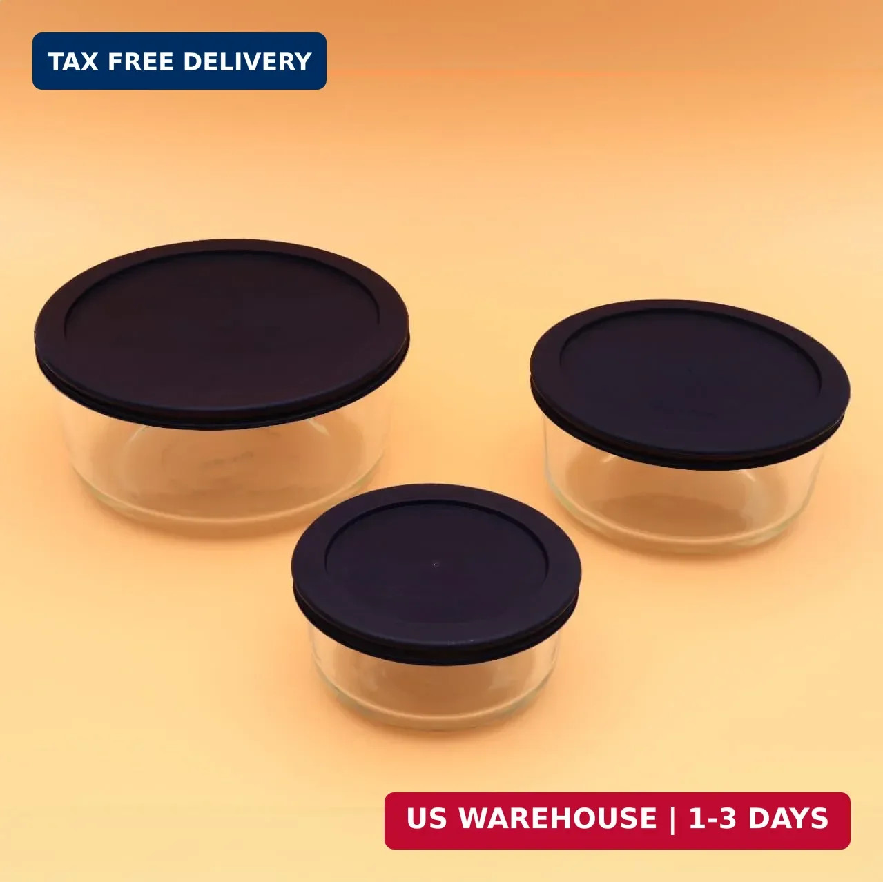 CIBI Food Storage Container Lids (2 Cups, Black – 6PK) For Pyrex and Anchor Roun