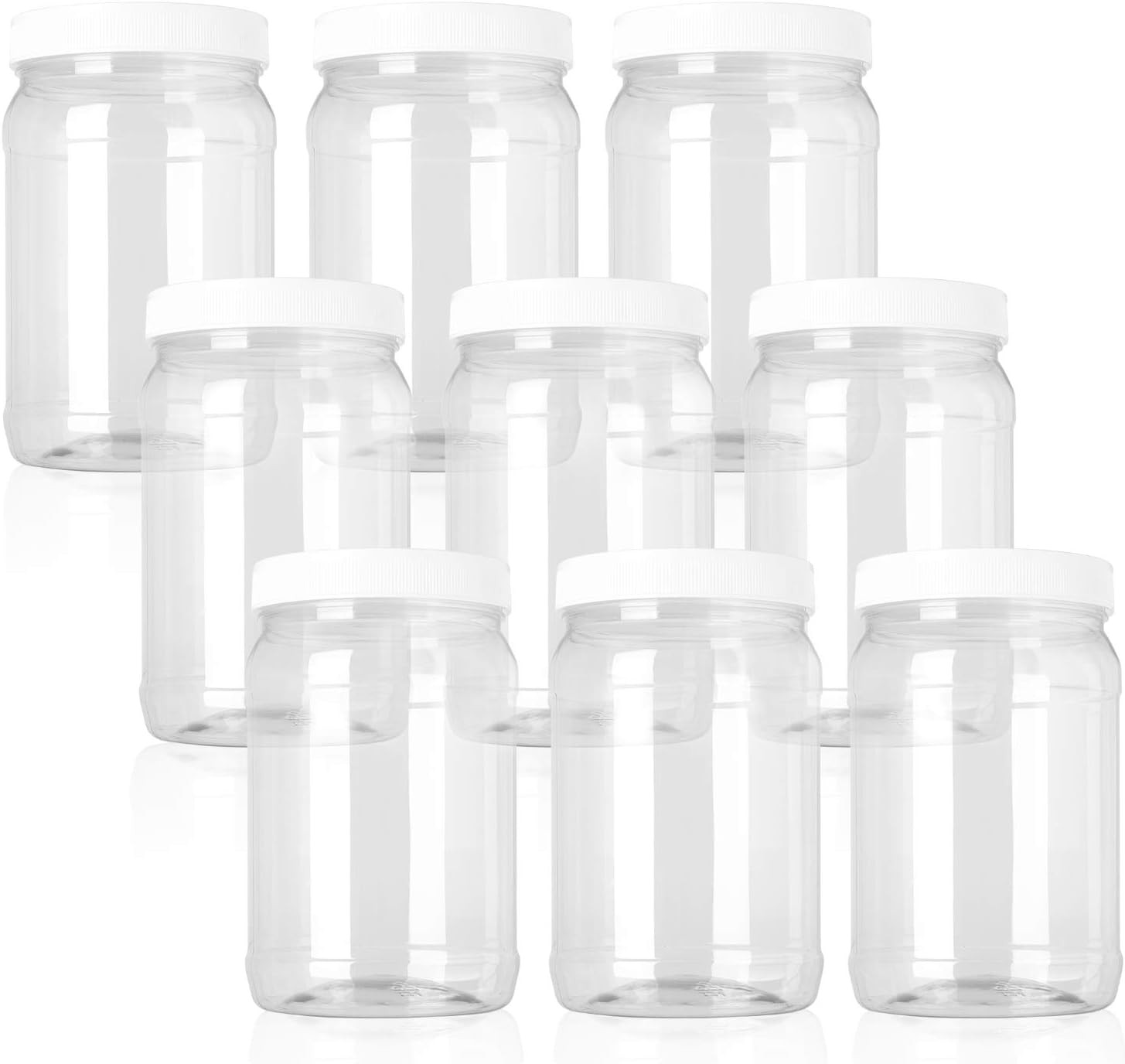 9 Pack 32 Oz Plastic Jars with Lids, Wide Mouth Clear Empty Plastic Storage Cont