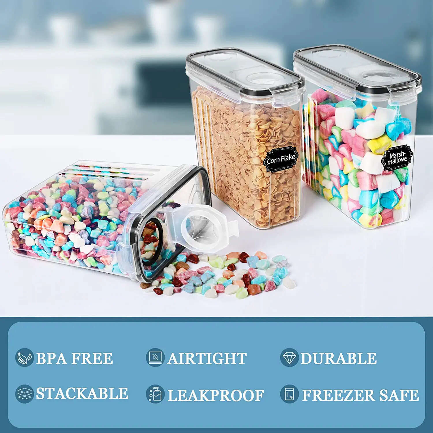6PCS Food Cereal Storage Containers Set with Lids 2.5L Set of 5 Kitchen Pantry