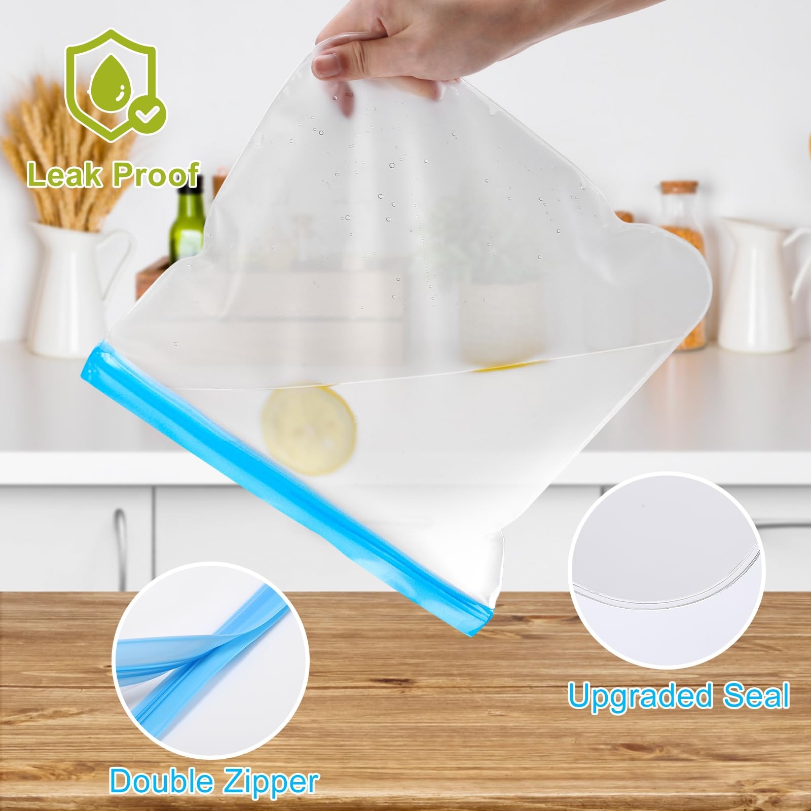9 Pack Reusable Freezer Bags Stand-Up Dishwasher Safe, BPA-Free Reusable Gall…