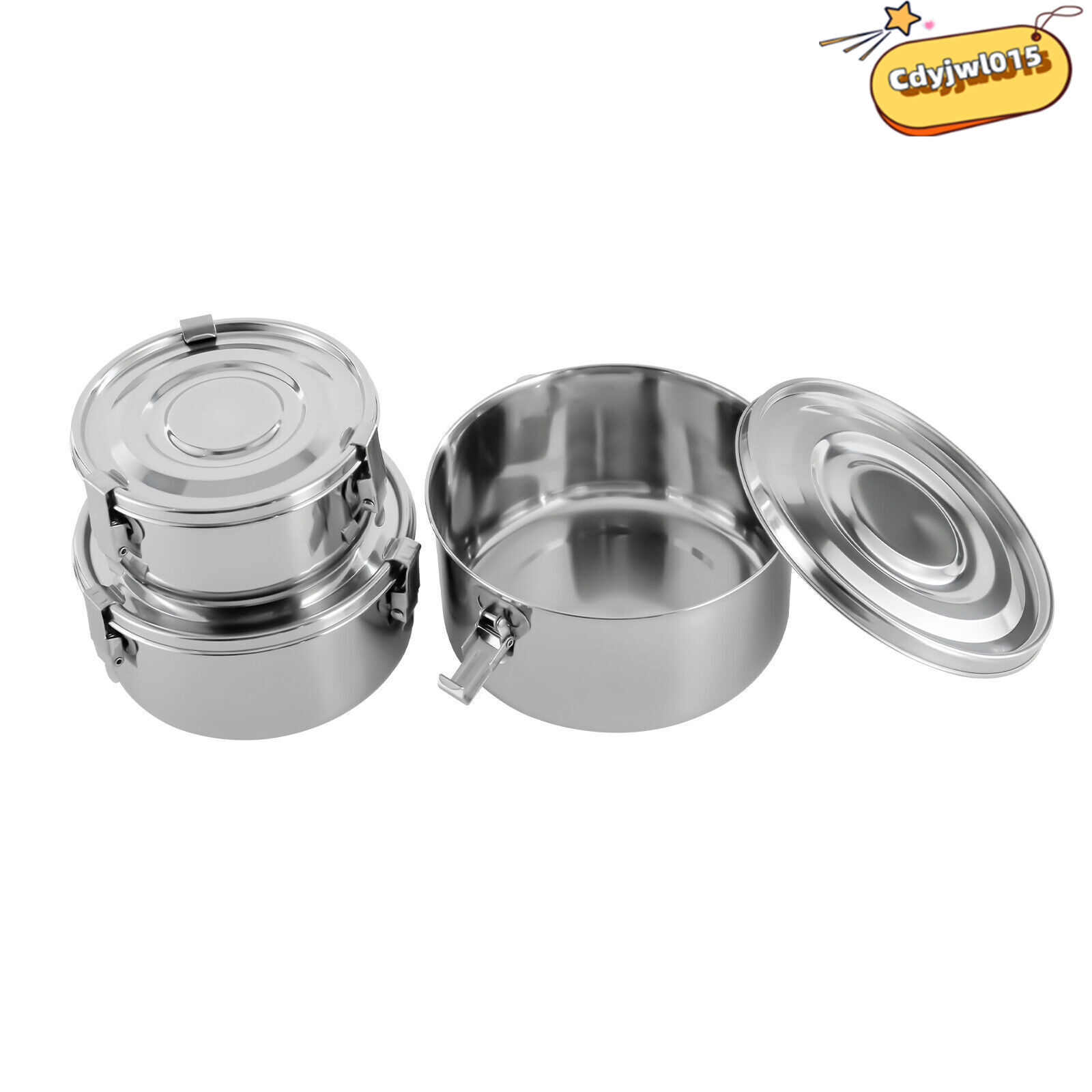 3-Piece 304 Stainless Steel Food Storage Containers Set 650/1000/1600ml