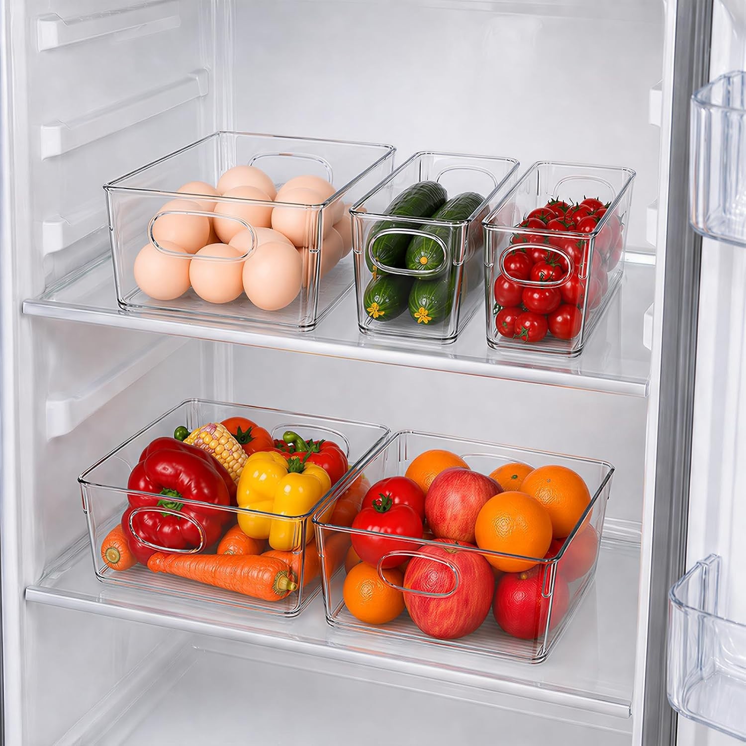 5 Pack Clear Plastic Pantry Organizers and Storage, Stackable Storage Bins wi…