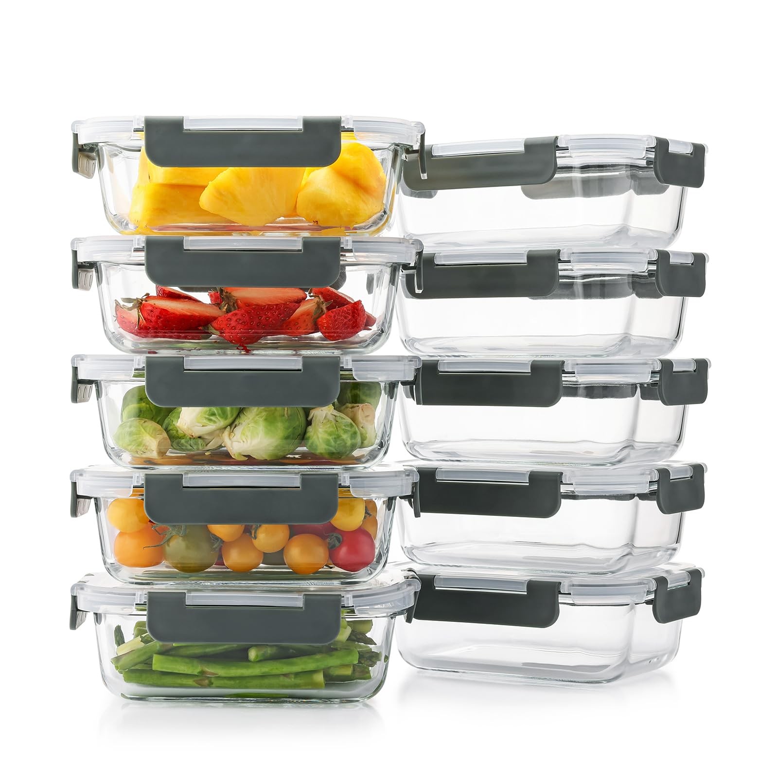 10 Pack 22 Oz Glass Meal Prep Containers with Lids, Reusable Glass Food Stora…