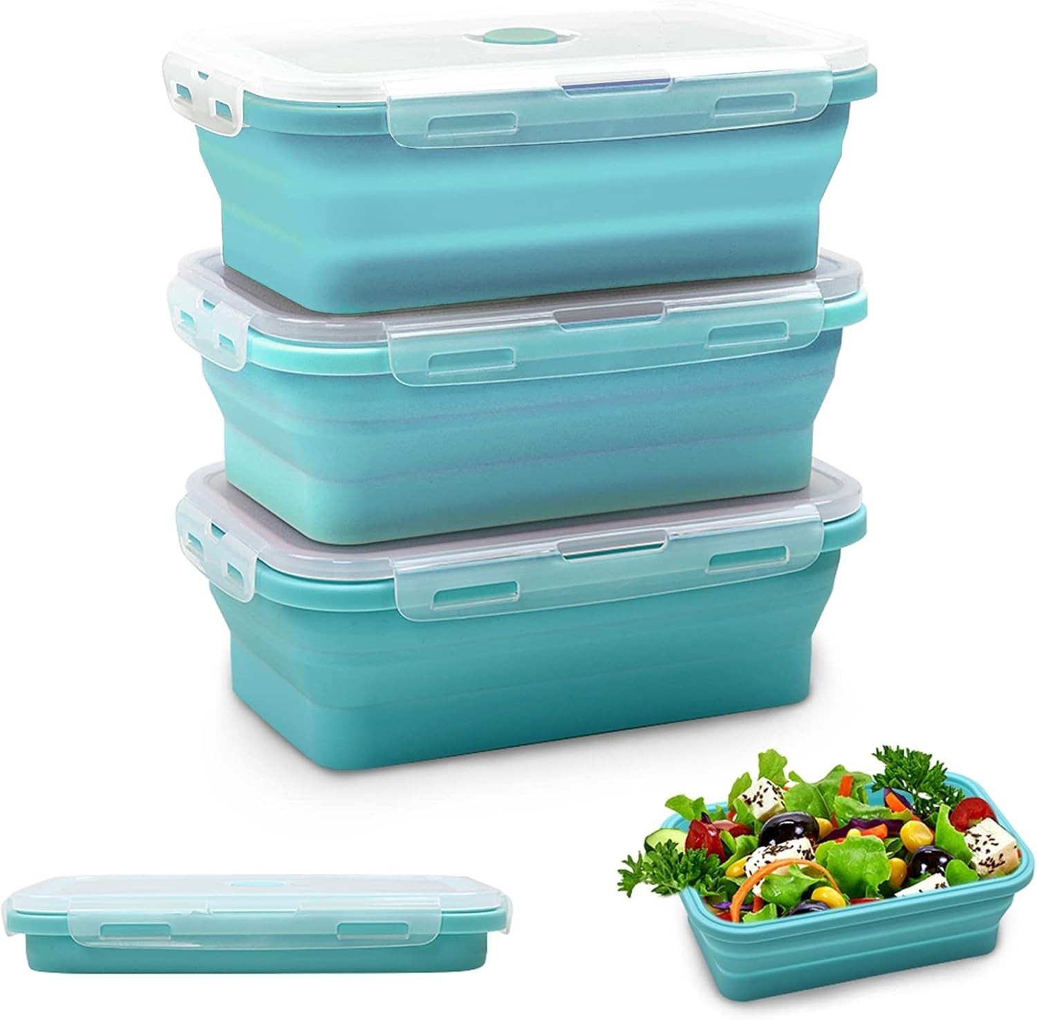 40.5oz Silicone Food Storage Containers, 3 Pack Set 1200ml Collapsible Food S…
