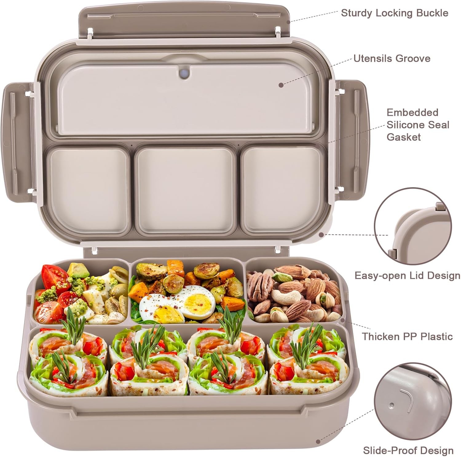 Bento Box Adult Lunch Box, Containers for Adults Men Women with 1200ML, Brown