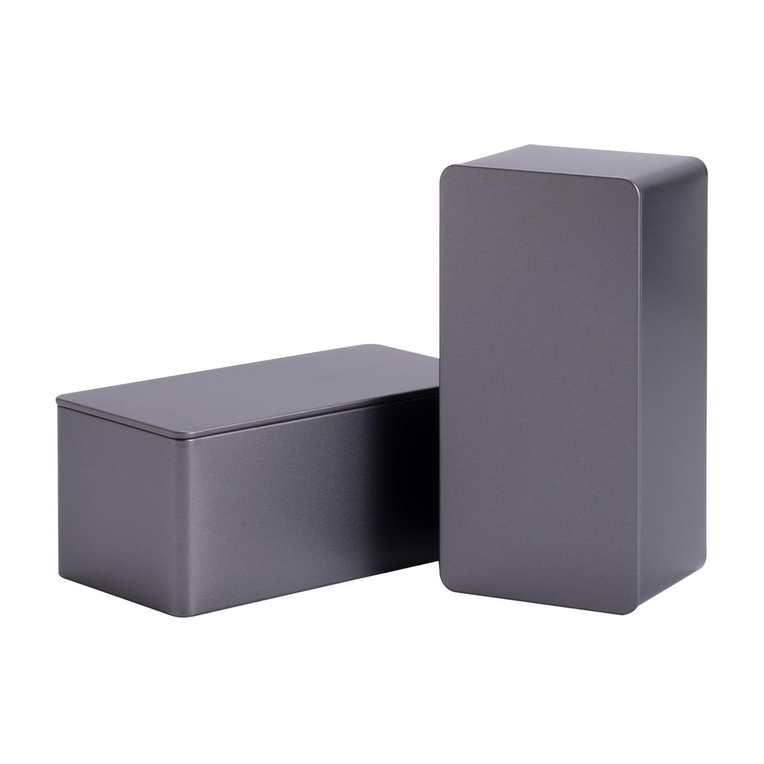 Tianhui Rectangle Metal Boxes Tin container 6.3 x 3.15 x 2.68 inches, Grey
