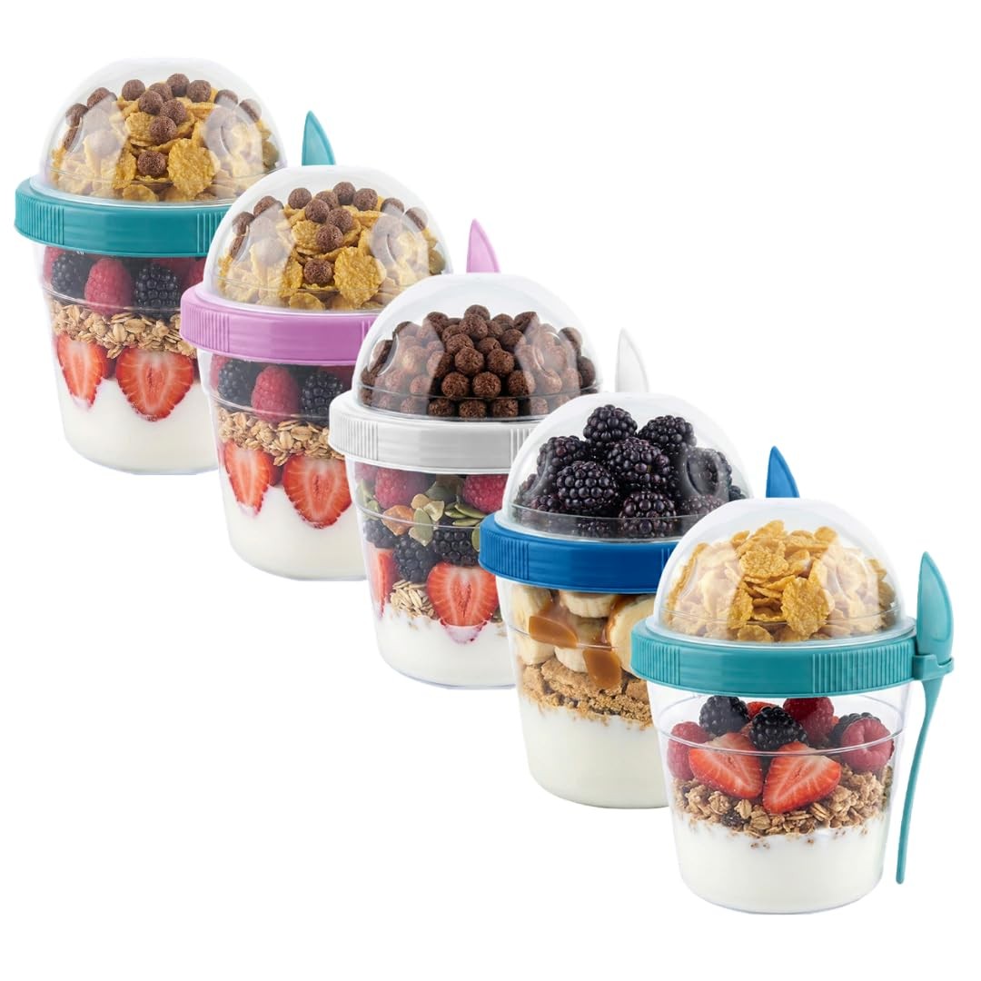 4 Pack 17 oz Small Breakfast On The Go Yogurt Parfait Cups, Reusable Plastic …
