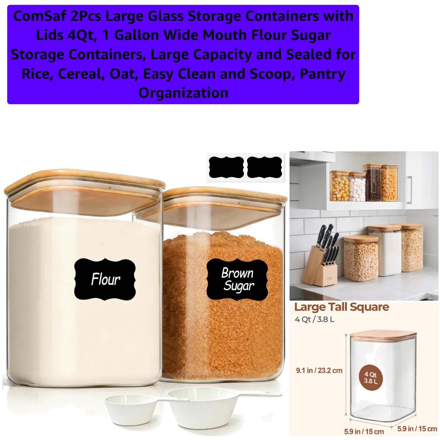 Airtight 2-Pack 4Qt Borosilicate Glass Canisters – Perfect for Flour and Sugar