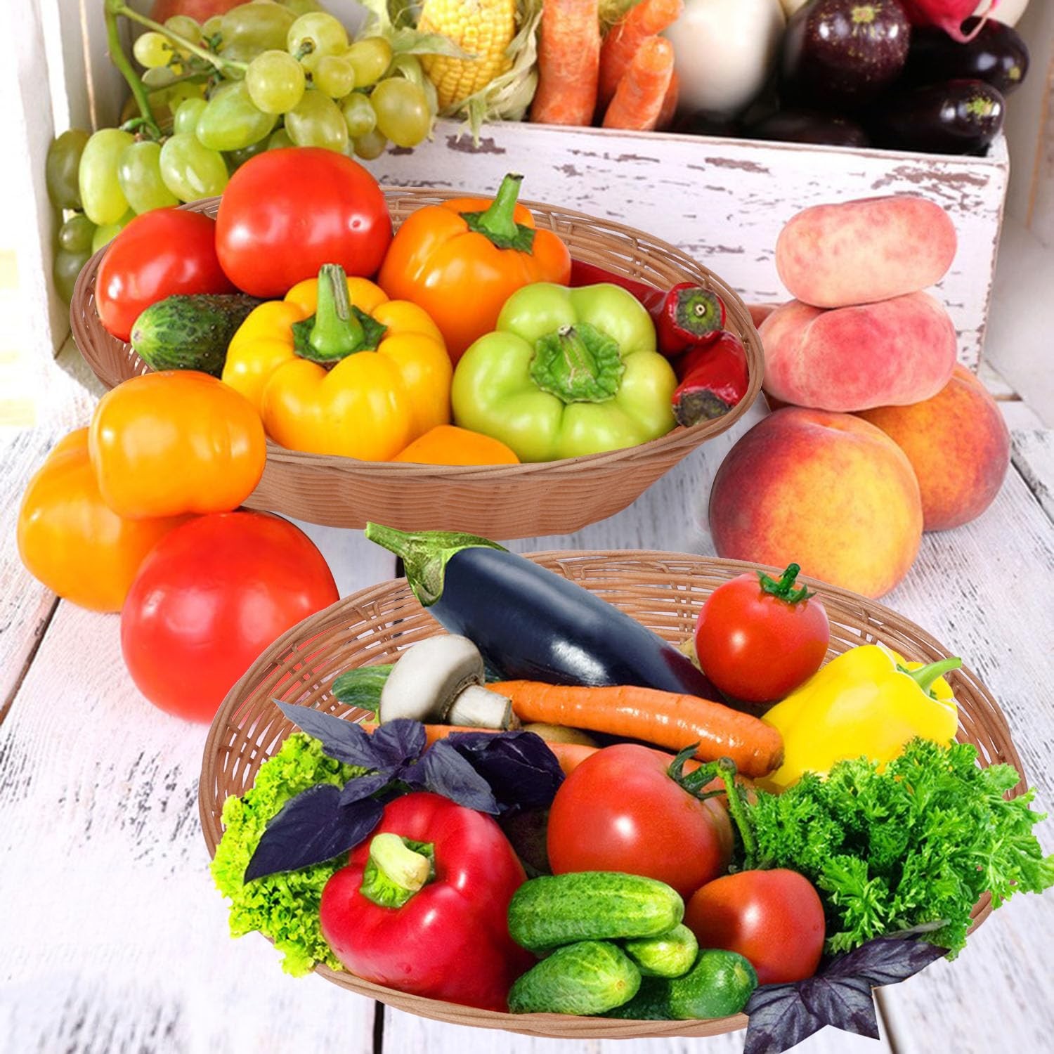 10 Pack 11 Inch Oval Poly Wicker Baskets Bulk Plastic Oval Bread Baskets for …