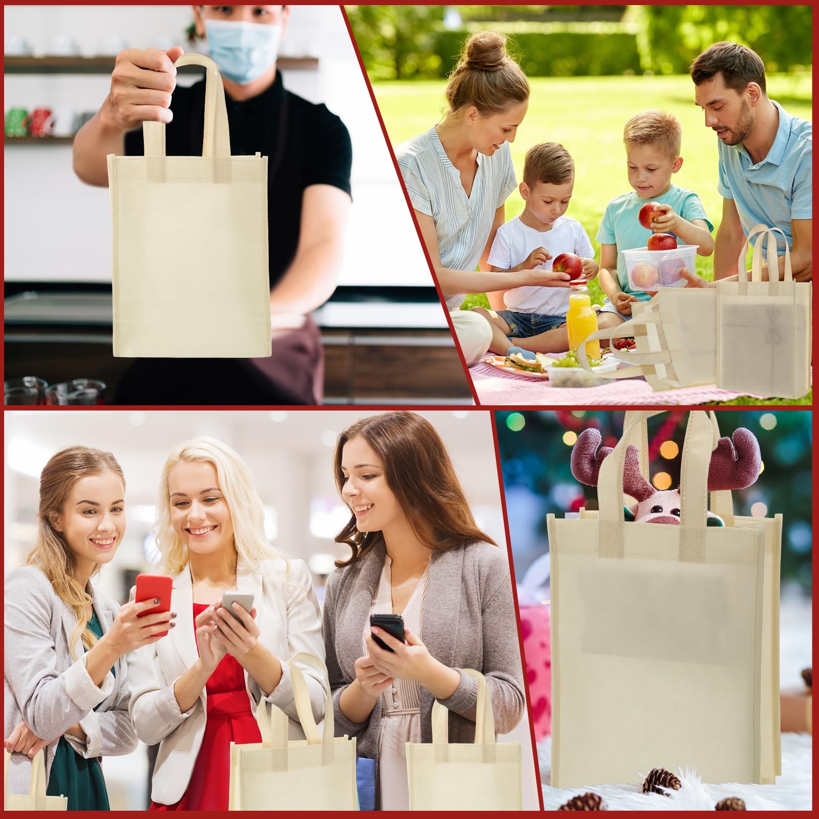 Jexine 100 Pcs Non Woven Bags Reusable Gift Bag Handles Shopping Tote Grocery
