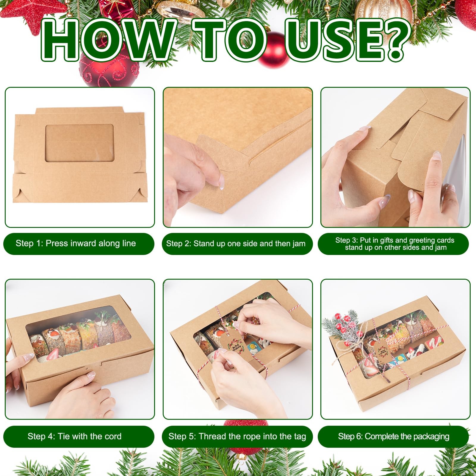 12 Set Christmas Cookie Boxes with Window, Christmas Kraft Gift Boxes with Ri…
