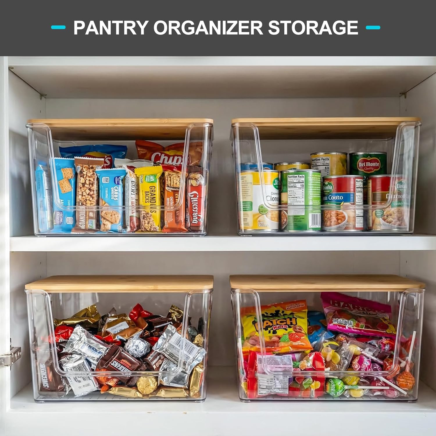 Clear Pantry Storage Bins 2 Pack Stackable Kitchen Organizer Boxes with Lids Set