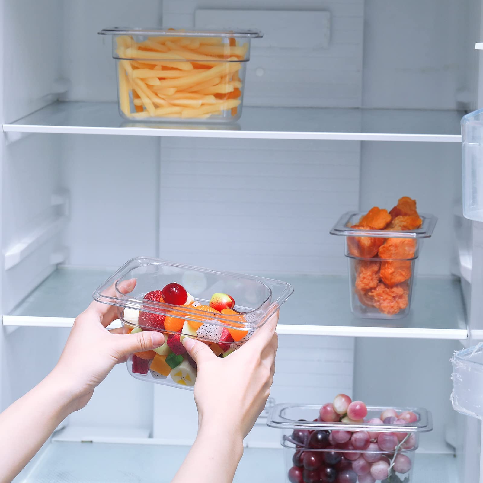 12 PCS Plastic Clear Food Pan 1/9 Size Stackable Polycarbonate 4 Inch Deep