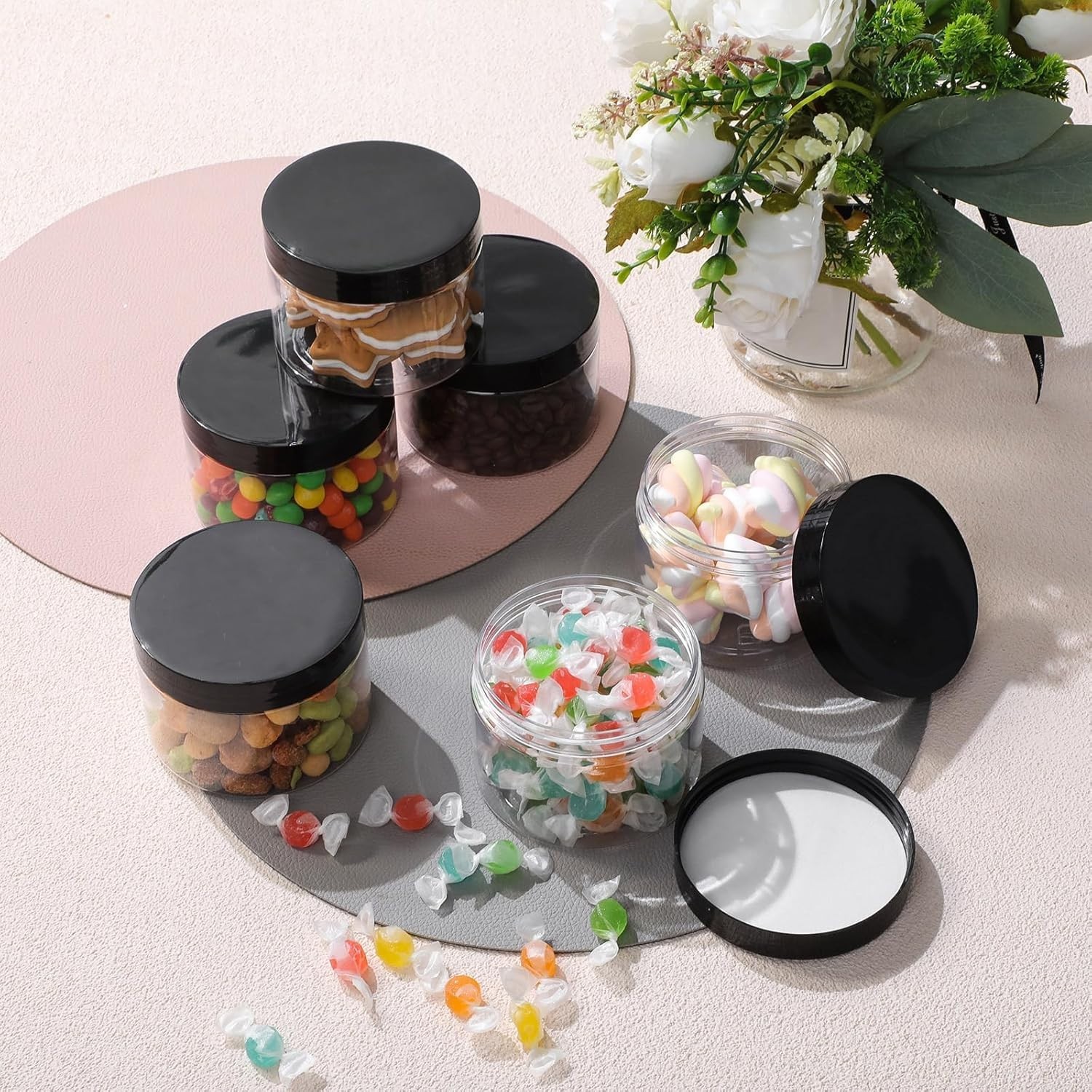 6 Pack 10 oz Plastic Jars Containers with Lids Wide-mouth Refillable Leakproo…