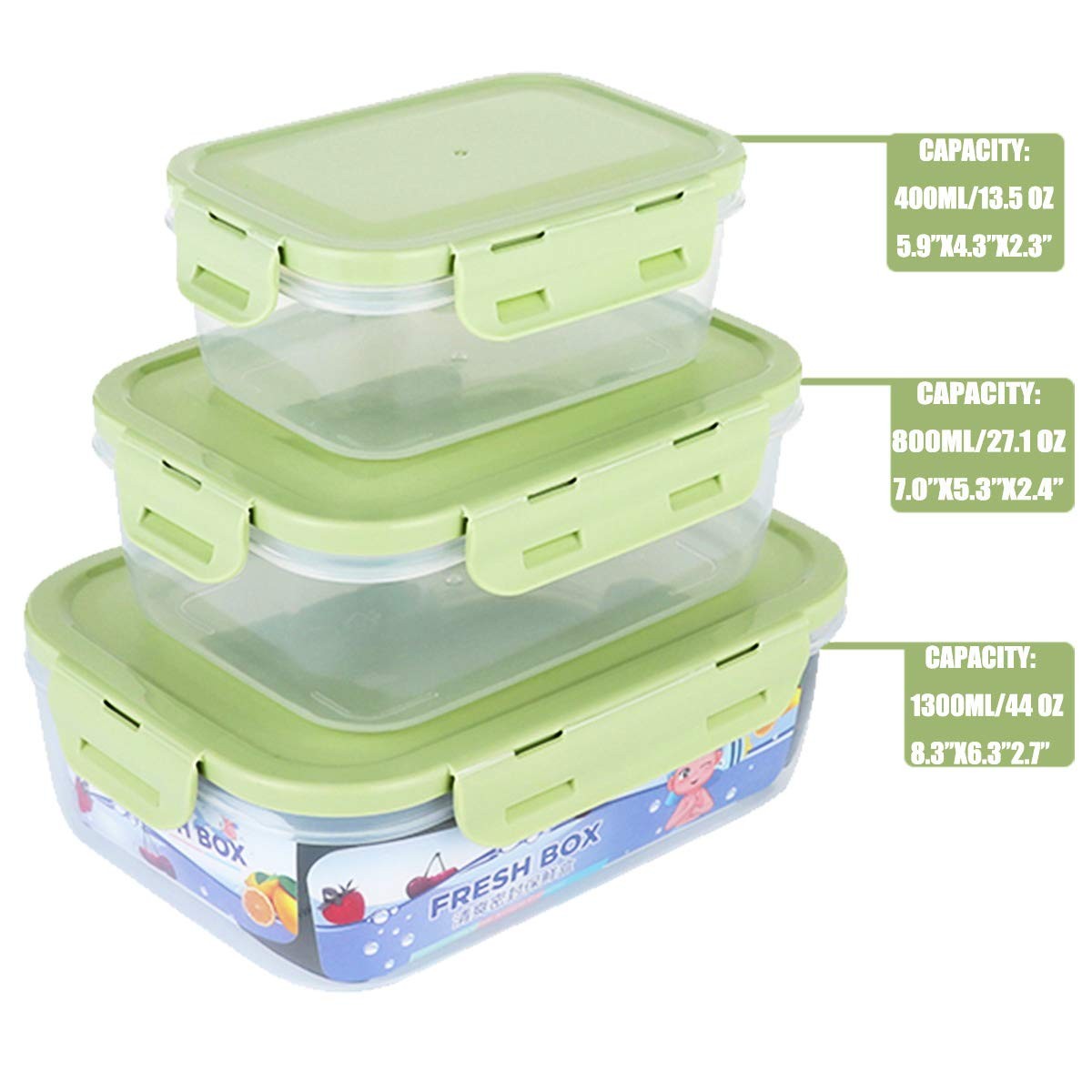 Food Storage Containers Set with Airtight Lids – 3 Pack BPA-Free Plastic Meal…