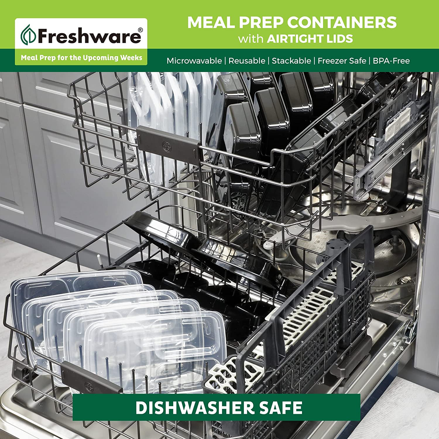 Meal Prep Containers [50 Pack] 3 Compartment Food Storage Containers with Lids,