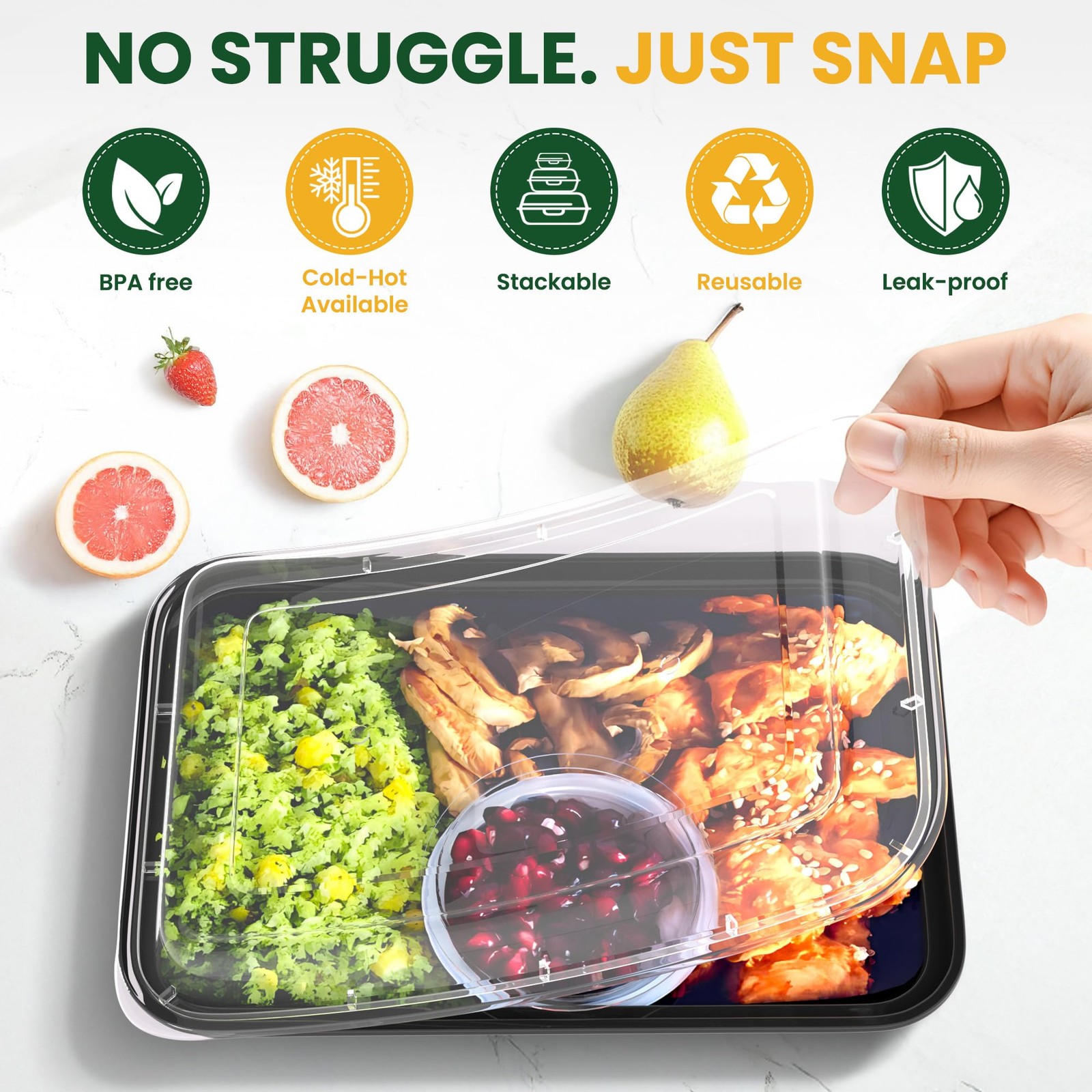 Geisoun 20 Pack 28oz Meal Prep Containers Reusable with Easy Open 28oz, Black