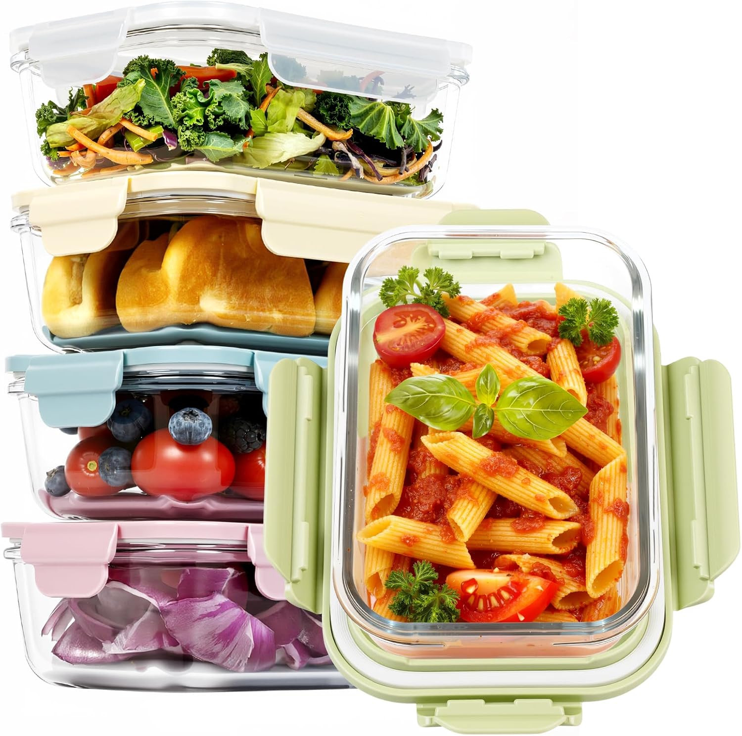 25Oz Glass Meal Prep Containers – 5 Pack with Airtight Snap Lids, BPA-Free