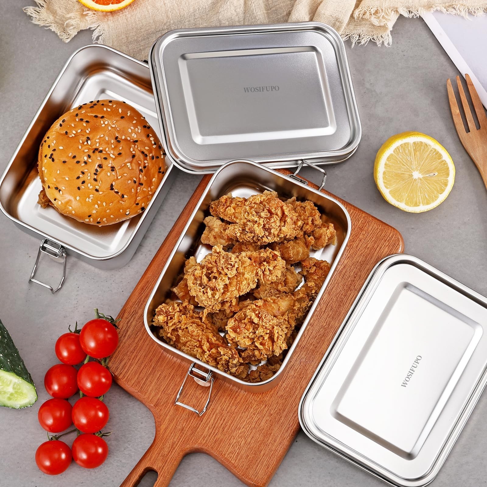 WOSIFUPO 2 Pcs Stainless Steel Bento Box, 850ml (28oz) Metal 850ML, Sliver