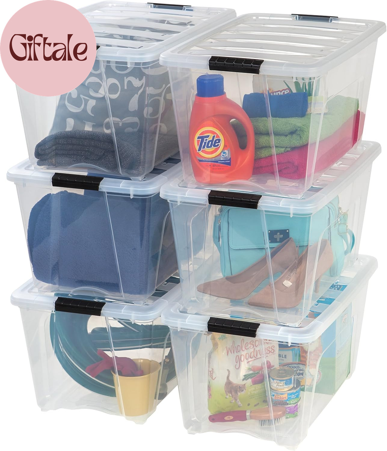 IRIS USA 54 Qt Stackable Plastic Storage Bins with Lids, 6 Pack – Bpa-Free, Made
