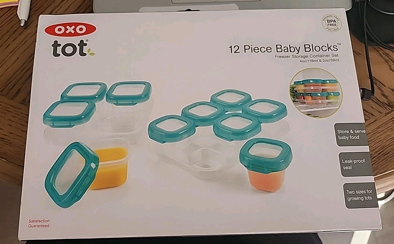 New OXO Tot 12 PC Baby Blocks Set Teal BPA PVC Free Freezer Storage Containers