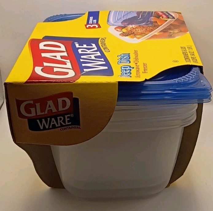 Vtg.1999 NOS GladWare Deep Dish Plastic Food Storage Containers 8 cup 3pc. Set