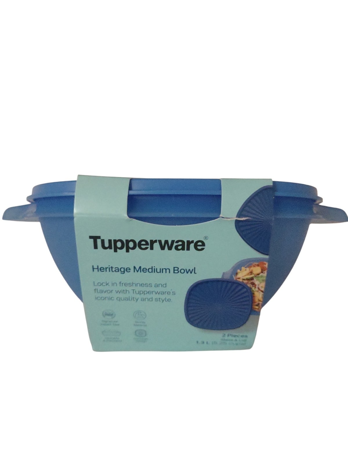 Tupperware Heritage Medium Bowl 1.3L (5.25 Cups) Blue Snap Lid 2pc Set