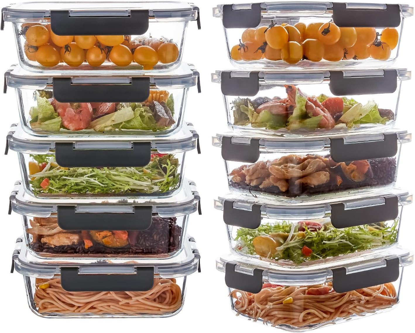 10-Pack 22oz Glass Meal Prep Containers Airtight Leakproof Gray