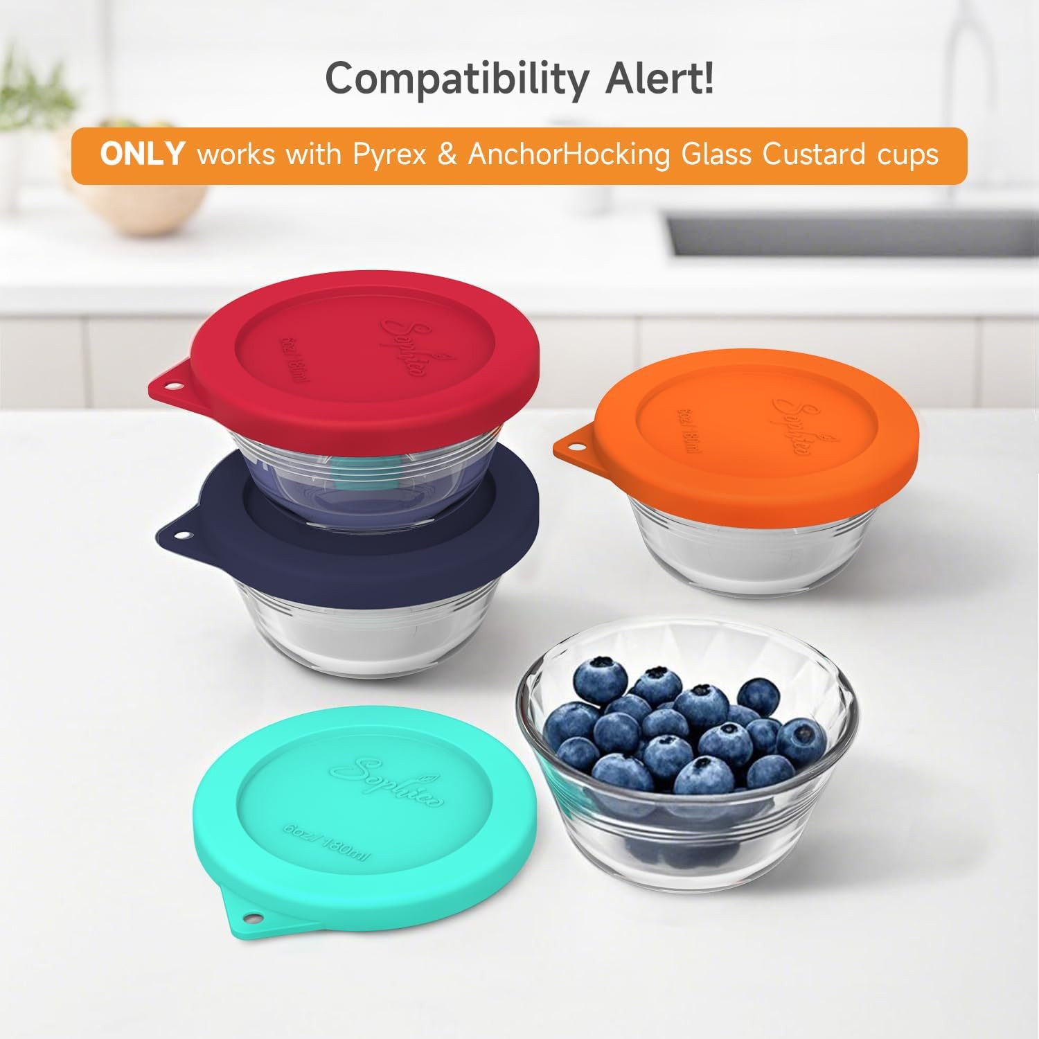 Silicone Replacement Lids for Pyrex and Anchor Hocking Glass Custard Cups 6Oz, r