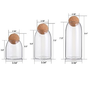 3 Pack Glass Storage Jar with Ball Cork Lid, Clear Glass Canisters with Cork