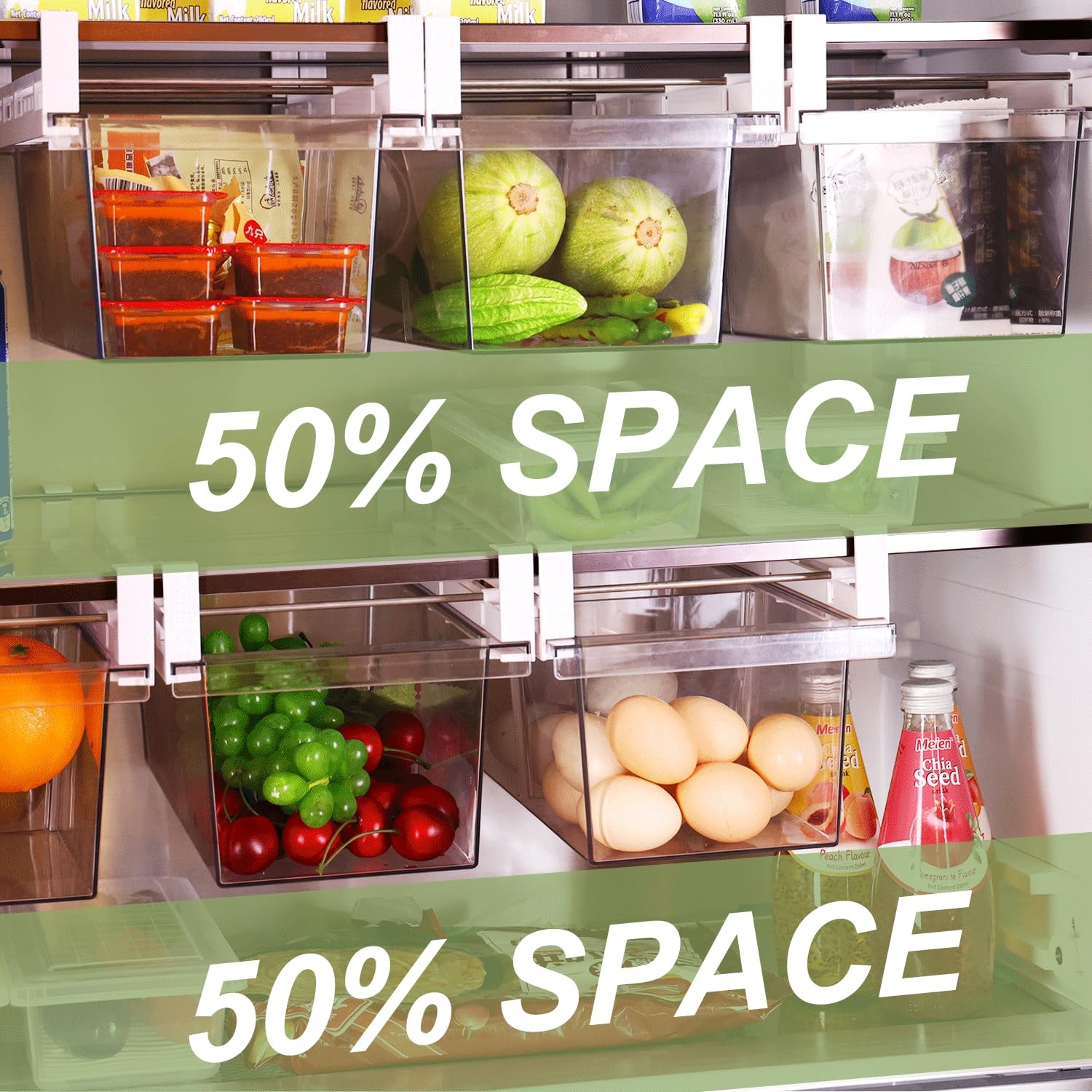 Yatmung 2 Pack Extra-Large Deli Drawer Organizer for Refrigerator Pull 2