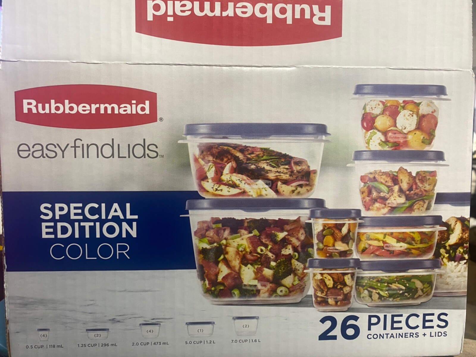 RUBBERMAID Food Storage Container Set w/EASY FIND LIDS 26-PC, S.E BLUE , Vented