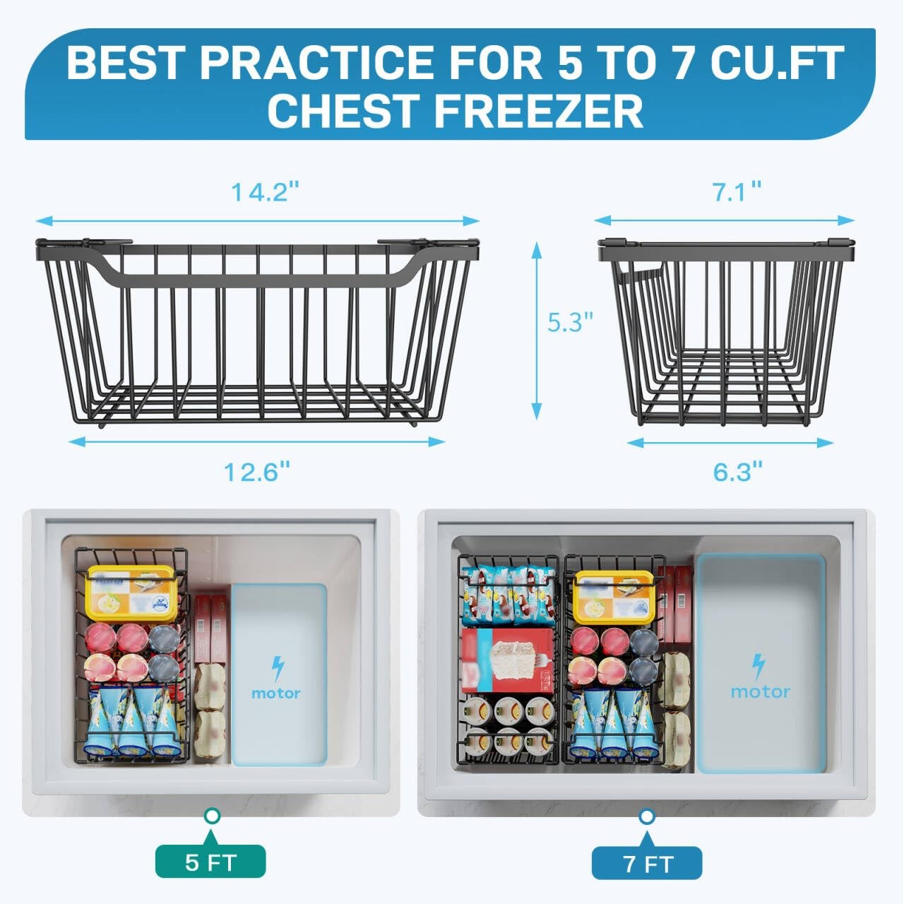 Freezer Organizer with Handles, 4 Pack Stackable Storage Bins, Black