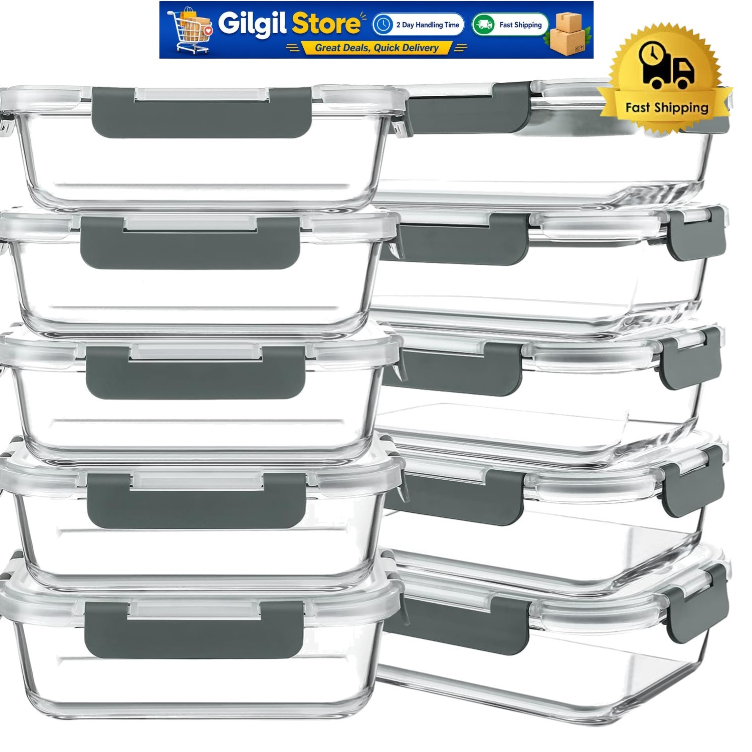Effortless Meal Prep with 10 Gray 30 Oz Airtight Glass Containers – Space-Saving