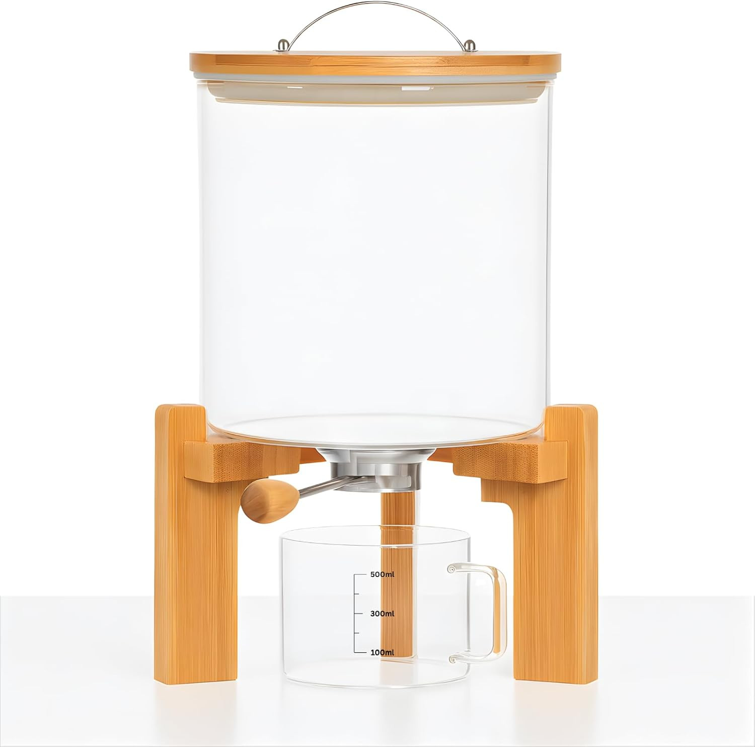 Airtight Glass Rice Dispenser with Bamboo Lid – 5L Storage Solution