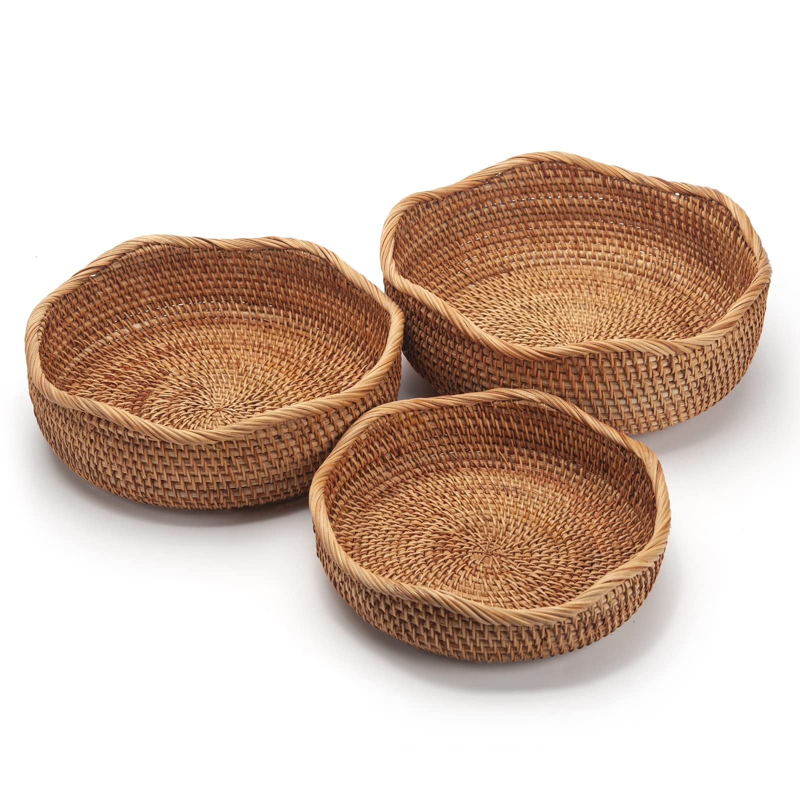 Rattan Bread Baskets Round Woven Fruit Bowls Key Holders Stackable for Storag…