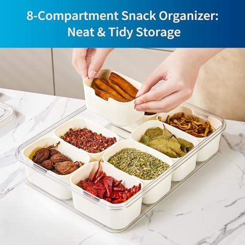Air-Tight Snackle Box Container –Divided Serving Tray with Lid & Handle–Clear…
