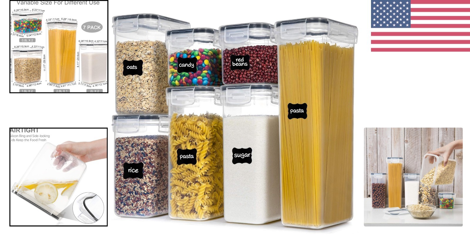 7 PCS BPA Free Airtight Containers for Spaghetti, Flour, and More – Clear Design