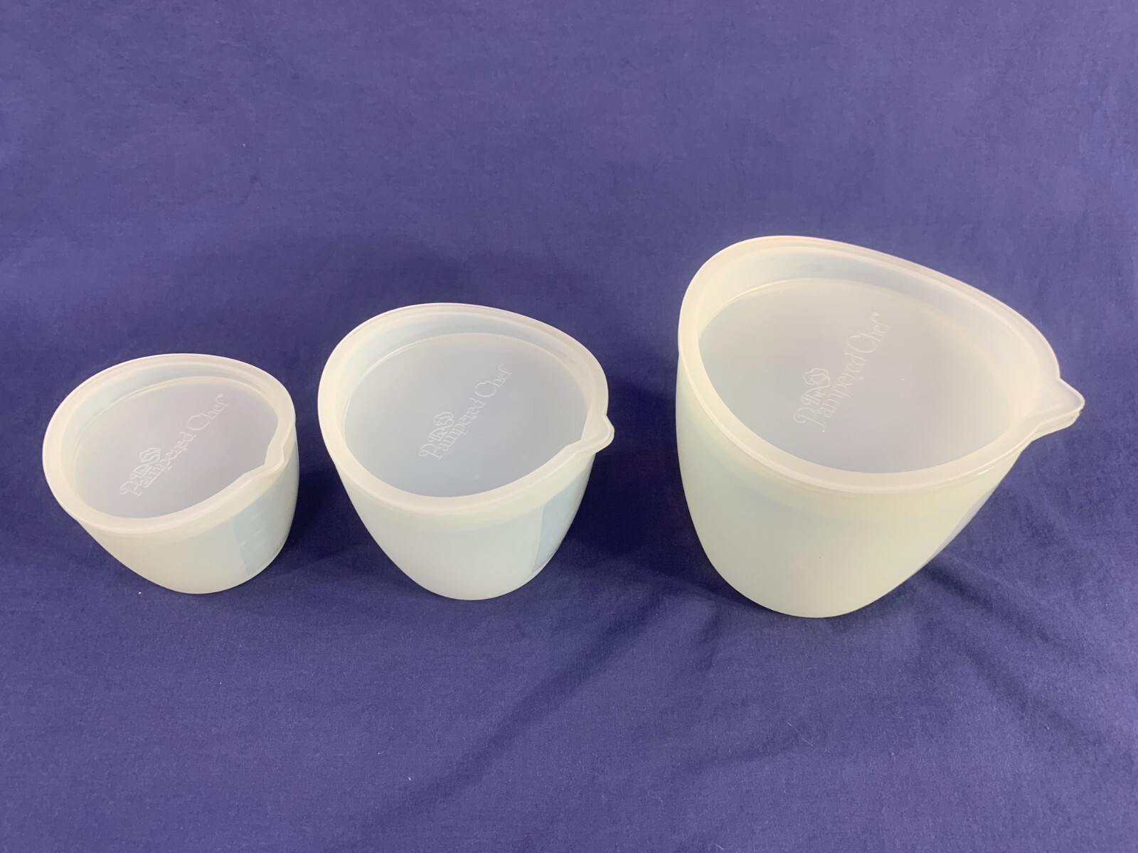 3 pc Set ~ THE PAMPERED CHEF #1751 Nesting Bowls for Prep Storage 1, 2 & 3 Cup